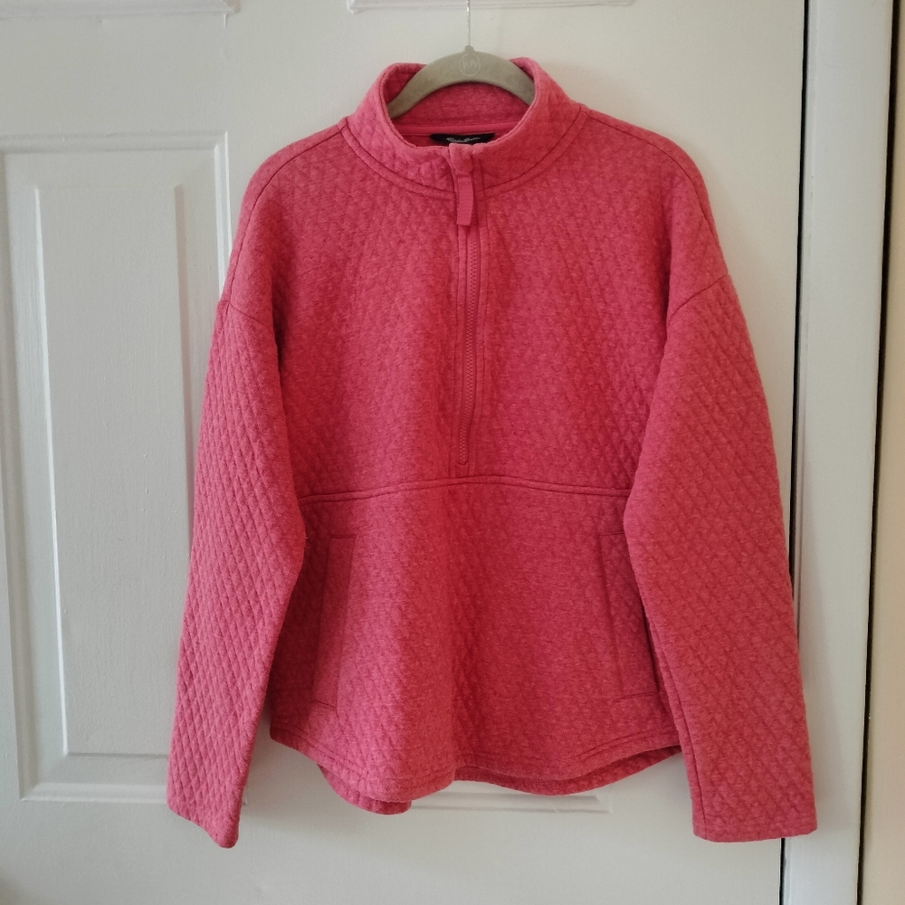 Eddie Bauer M Pink Quilted Cotton Blend Pullover Sweater Soft Weekend Travel